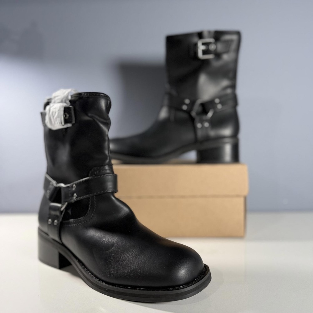 Open Edit Rylan Black Women's Ankle Boots with Buckle‎ Detail
